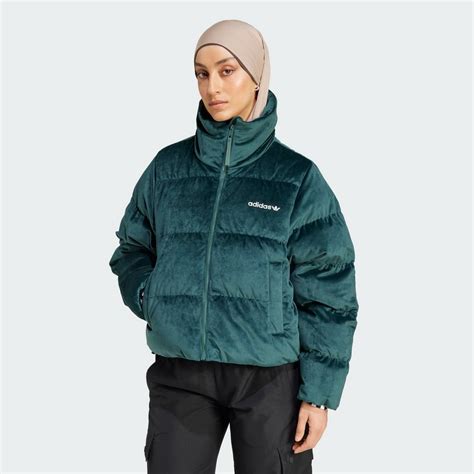 adidas bl velvet tt jacke kapuze samt damen|adidas Regen Velvet Down Puffer Jacket .